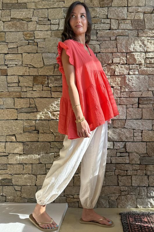 Tasha Cushion Cotton Cap Sleeve Tier Top Watermelon